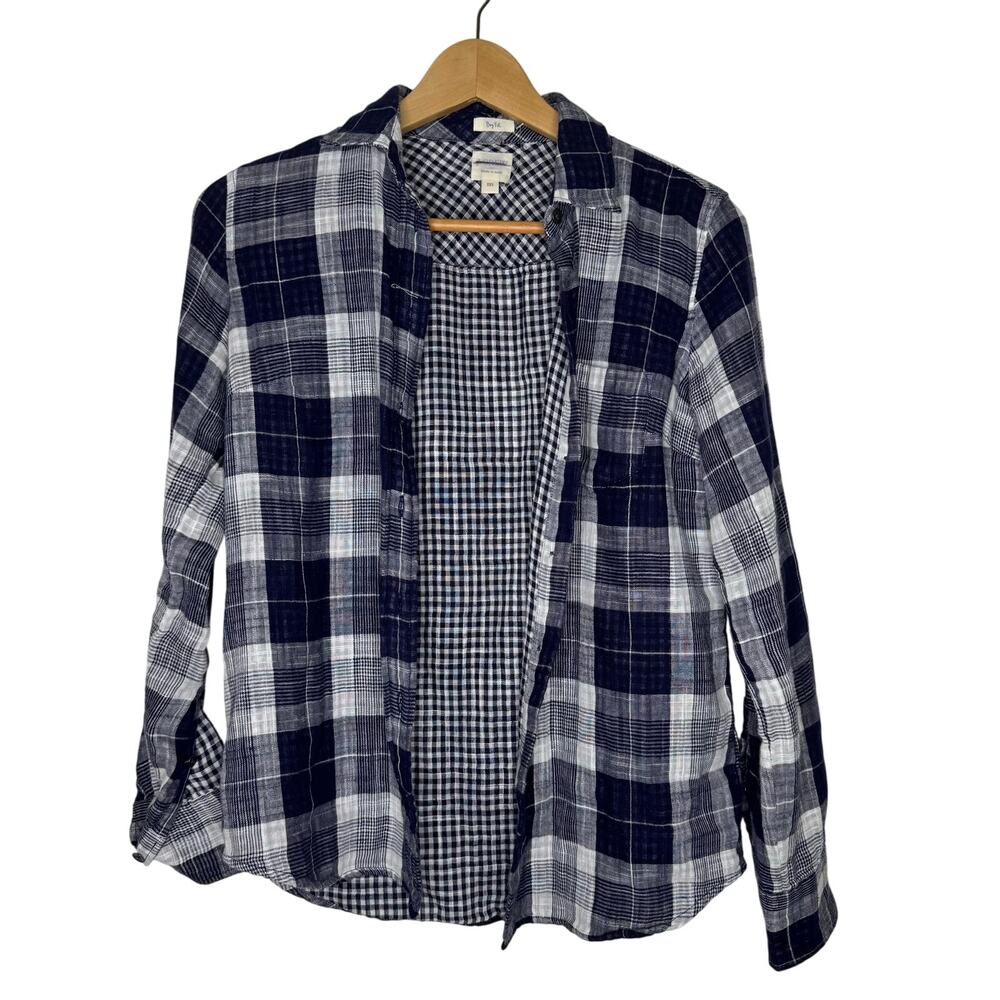 J.Crew Cotton Boy Fit Navy Blue Plaid Flannel size XXS